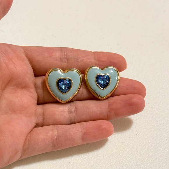⚜️ Gold and Blue Heart Earrings - Picture 3 of 7